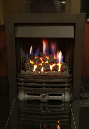 Gas Fire Black Ornate with Coals