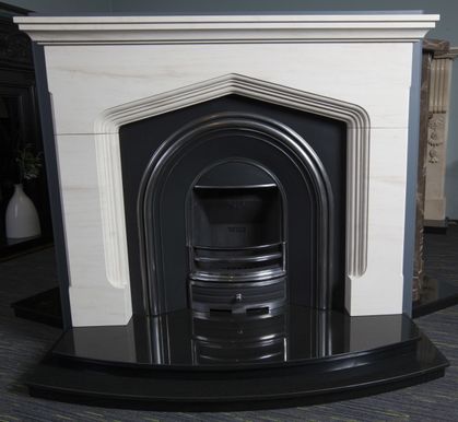 Tudor Arch Hand Carved Limestone Fireplace